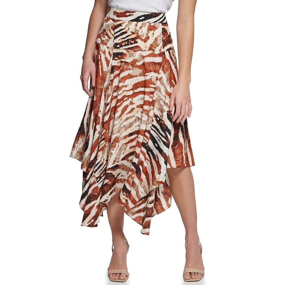 Calvin Klein Size 22W Plus Skirt Lined Brown Midi Handkerchief Asymmetrical NEW